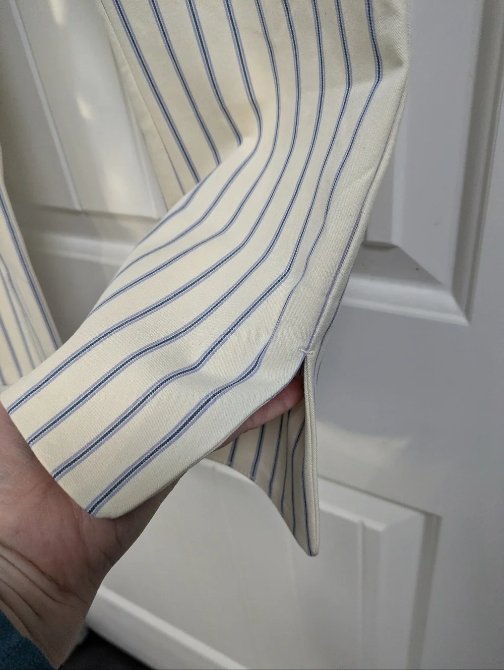 Anthropologie Essential Slim Cream Trousers with Blue & Lavender Pinstripes - Picture 9 of 10